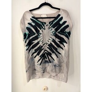 Laury Siegel Handcrafted Kutch India Silk Tunic Blouse Abstract Print Lined Lrg